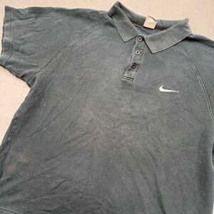 Y2K Nike Polo Shirt Men's XL Black Faded Silver Tab Short Sleeve Swoosh Cotton